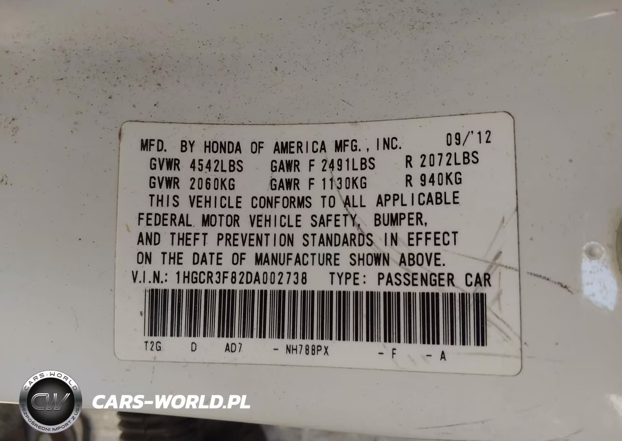 2013 Honda Accord Ex-L V-6 VIN:1HGCR3F82DA002738 - 9
