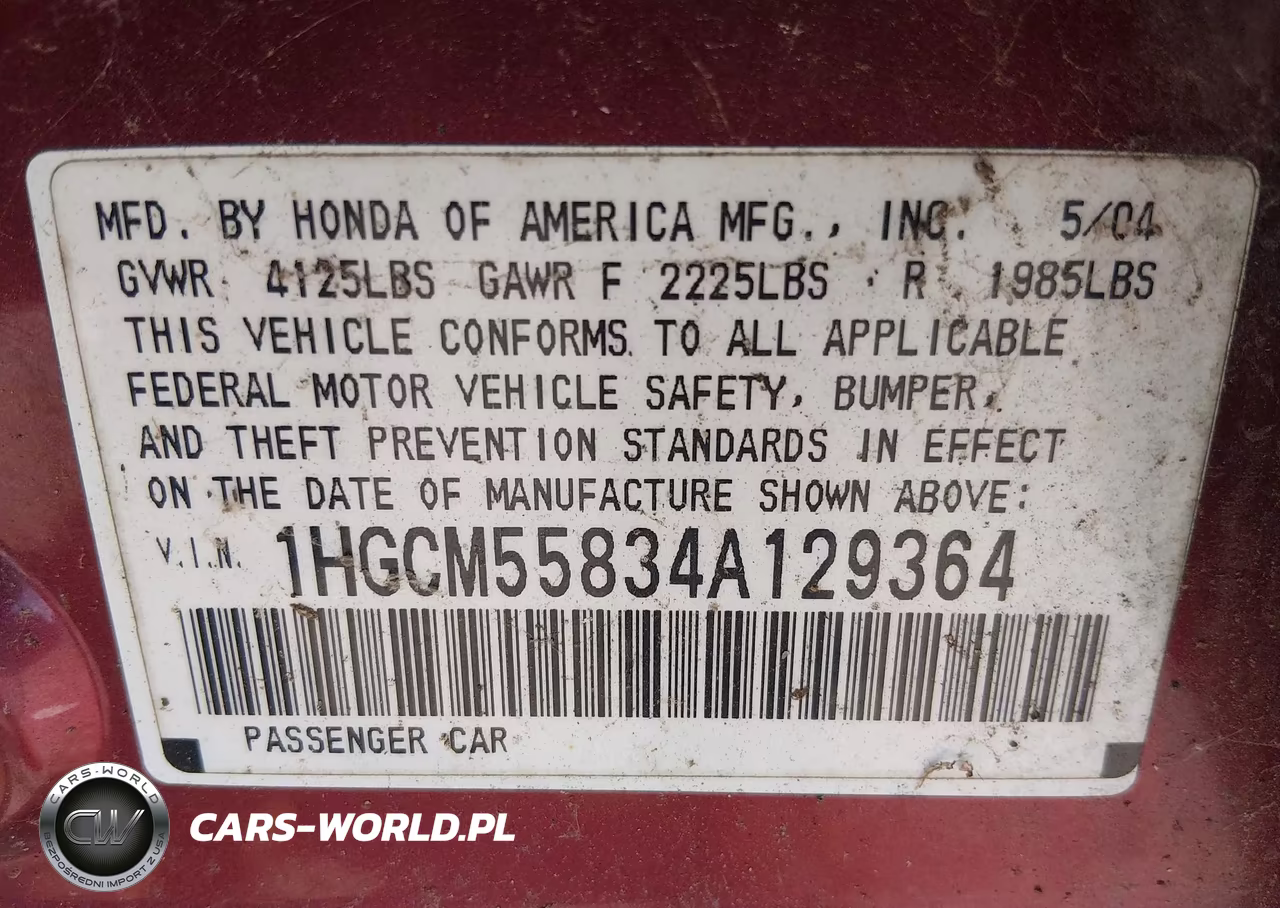 2004 Honda Accord 2.4 Ex VIN:1HGCM55834A129364 - 9