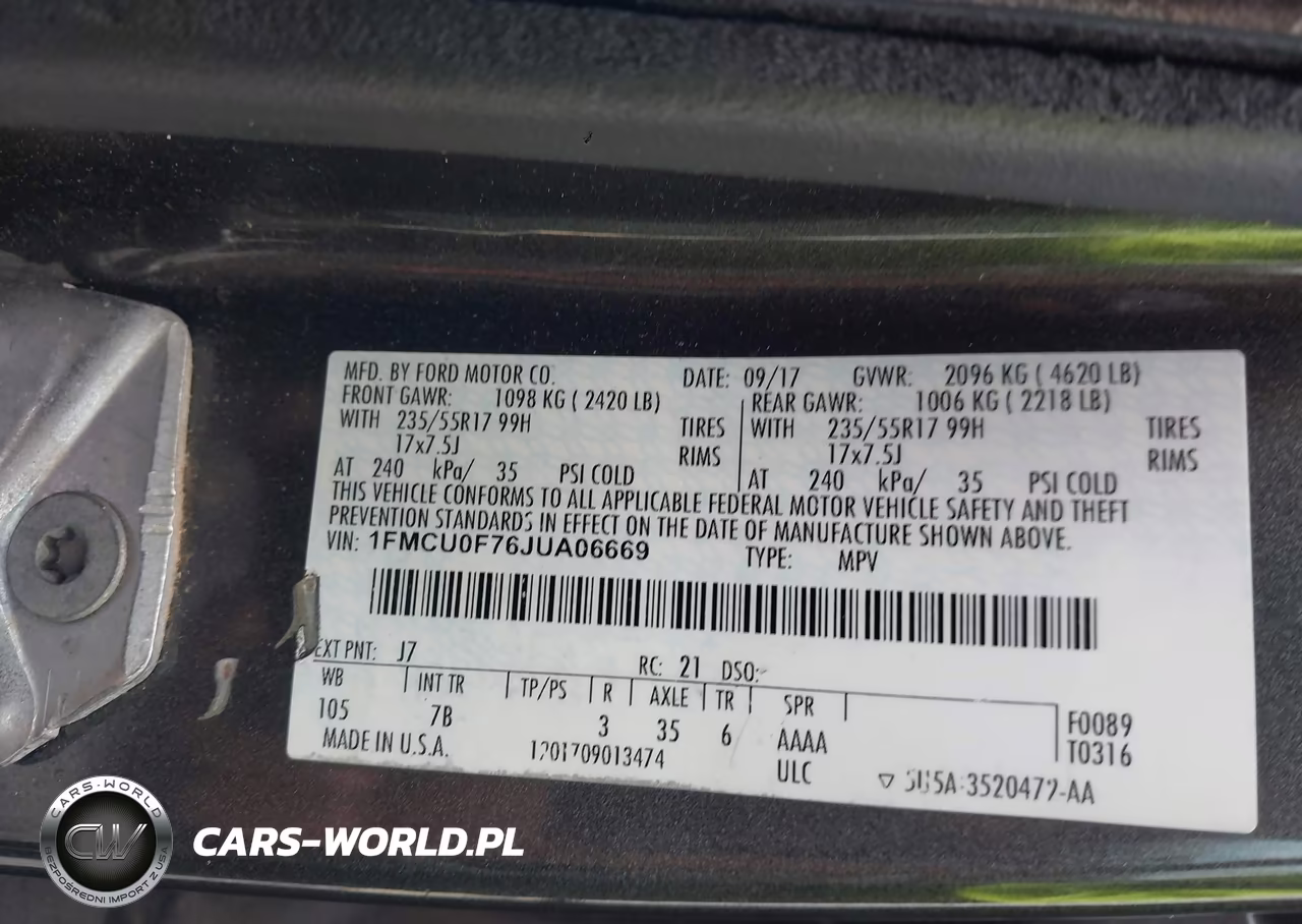 2018 Ford Escape S VIN:1FMCU0F76JUA06669 - 9