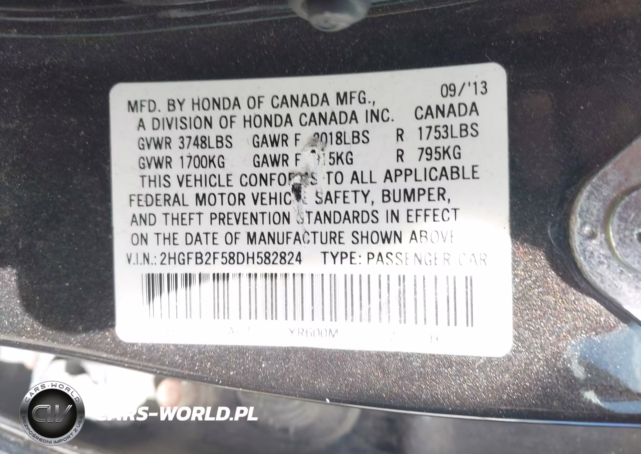 2013 Honda Civic Lx VIN:2HGFB2F58DH582824 - 9