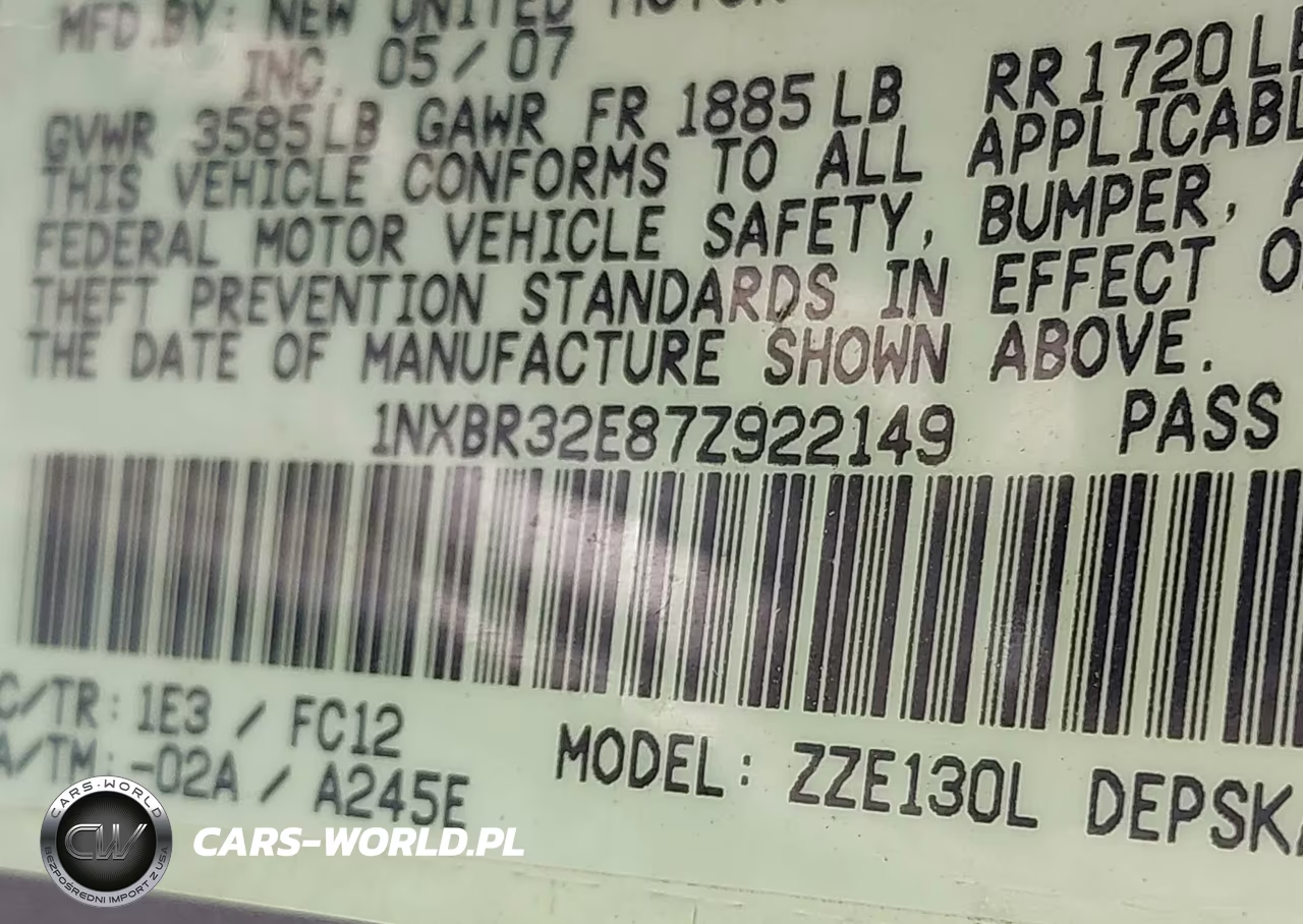 2007 Toyota Corolla S VIN:1NXBR32E87Z922149 - 9