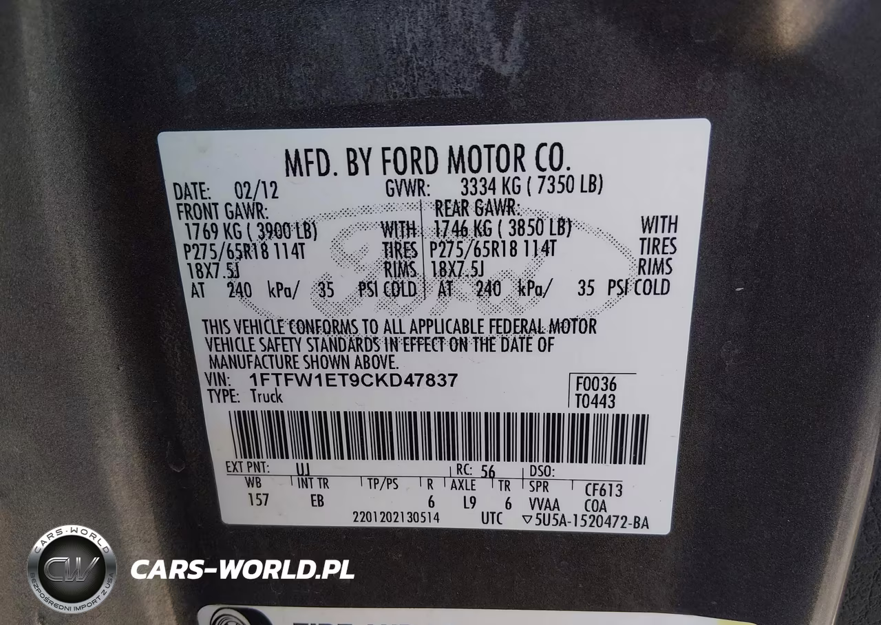 2012 Ford F-150 Lariat VIN:1FTFW1ET9CKD47837 - 9