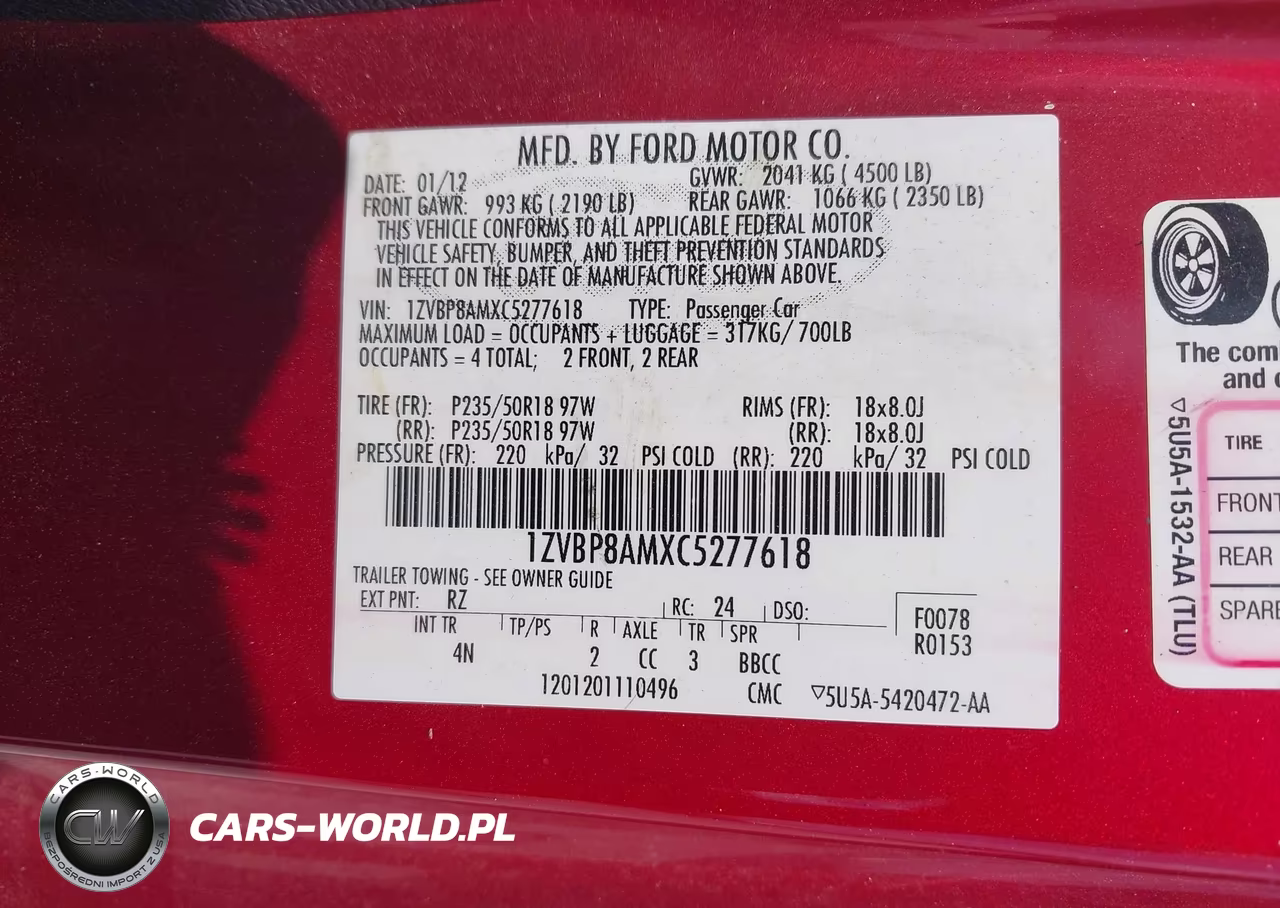 2012 Ford Mustang V6 Premium VIN:1ZVBP8AMXC5277618 - 9