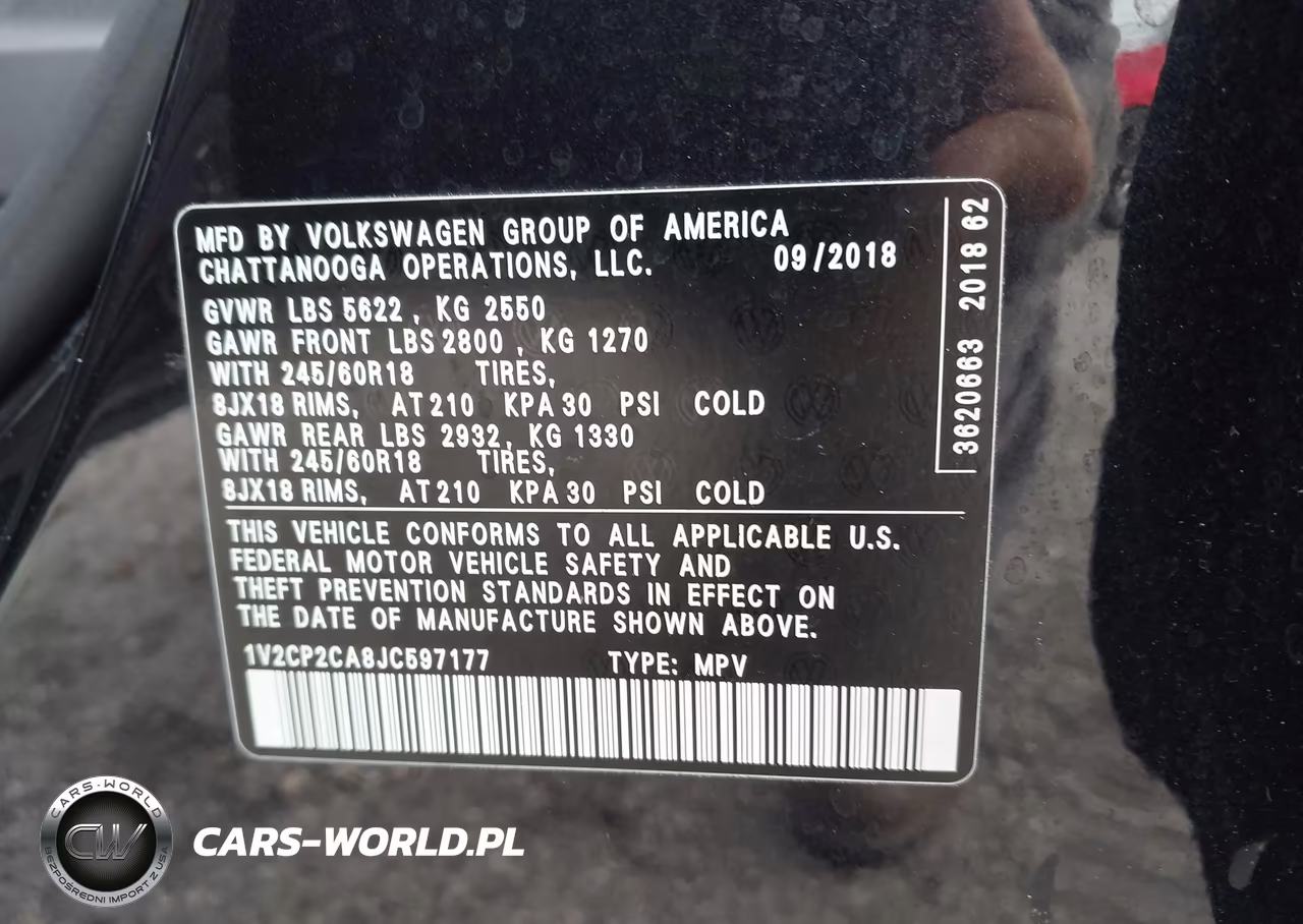 2018 Volkswagen Atlas 2.0T Se VIN:1V2CP2CA8JC597177 - 9