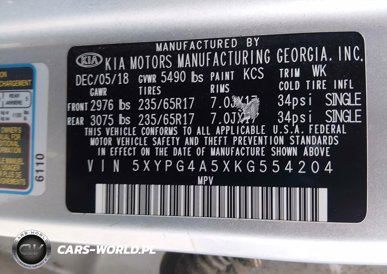 2019 Kia Sorento 3.3L Lx VIN:5XYPG4A5XKG554204 - 9