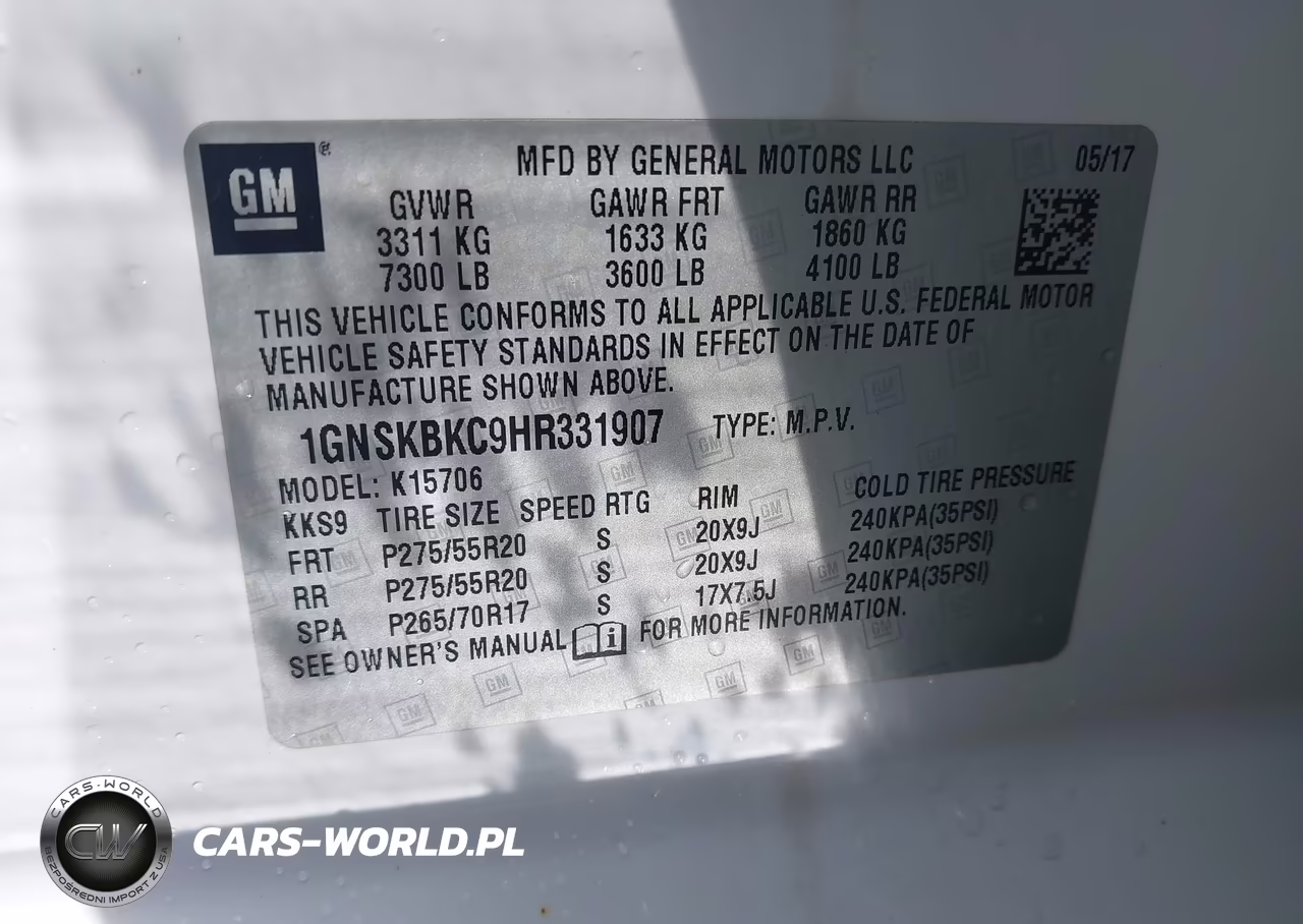 2017 Chevrolet Tahoe Lt VIN:1GNSKBKC9HR331907 - 9