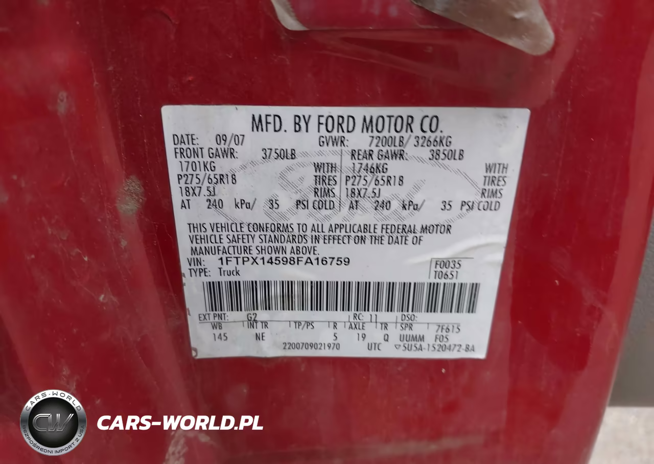 2008 Ford F-150 60Th Anniversary-Fx4-Lariat-Xl-Xlt VIN:1FTPX14598FA16759 - 9
