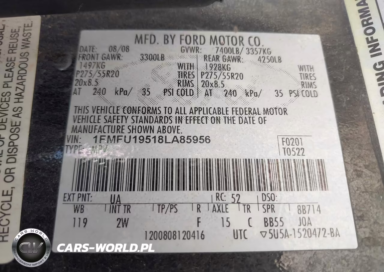 2008 Ford Expedition Limited VIN:1FMFU19518LA85956 - 9