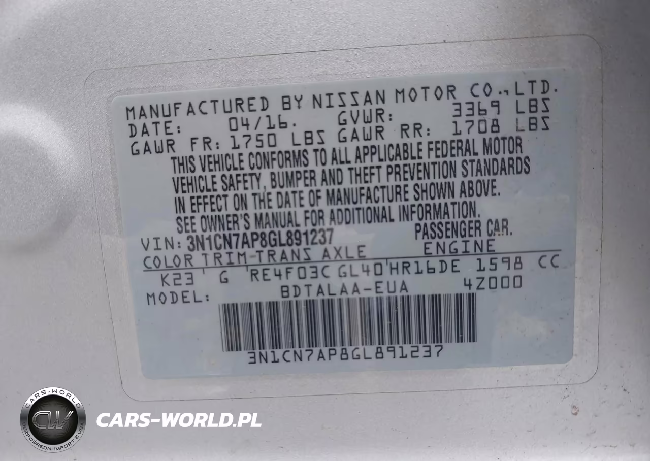 2016 Nissan Versa 1.6 S VIN:3N1CN7AP8GL891237 - 9