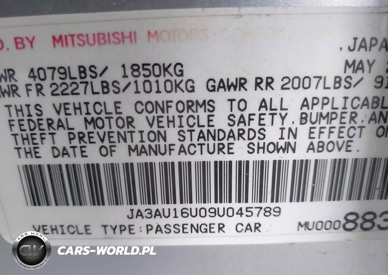 2009 Mitsubishi Lancer De VIN:JA3AU16U09U045789 - 9