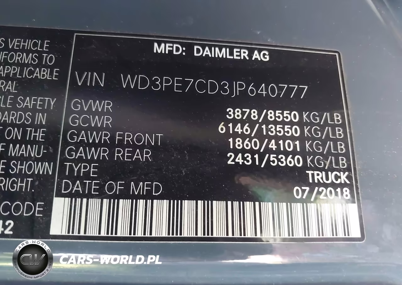 2018 Mercedes-Benz Sprinter 2500 Standard Roof V6 VIN:WD3PE7CD3JP640777 - 9