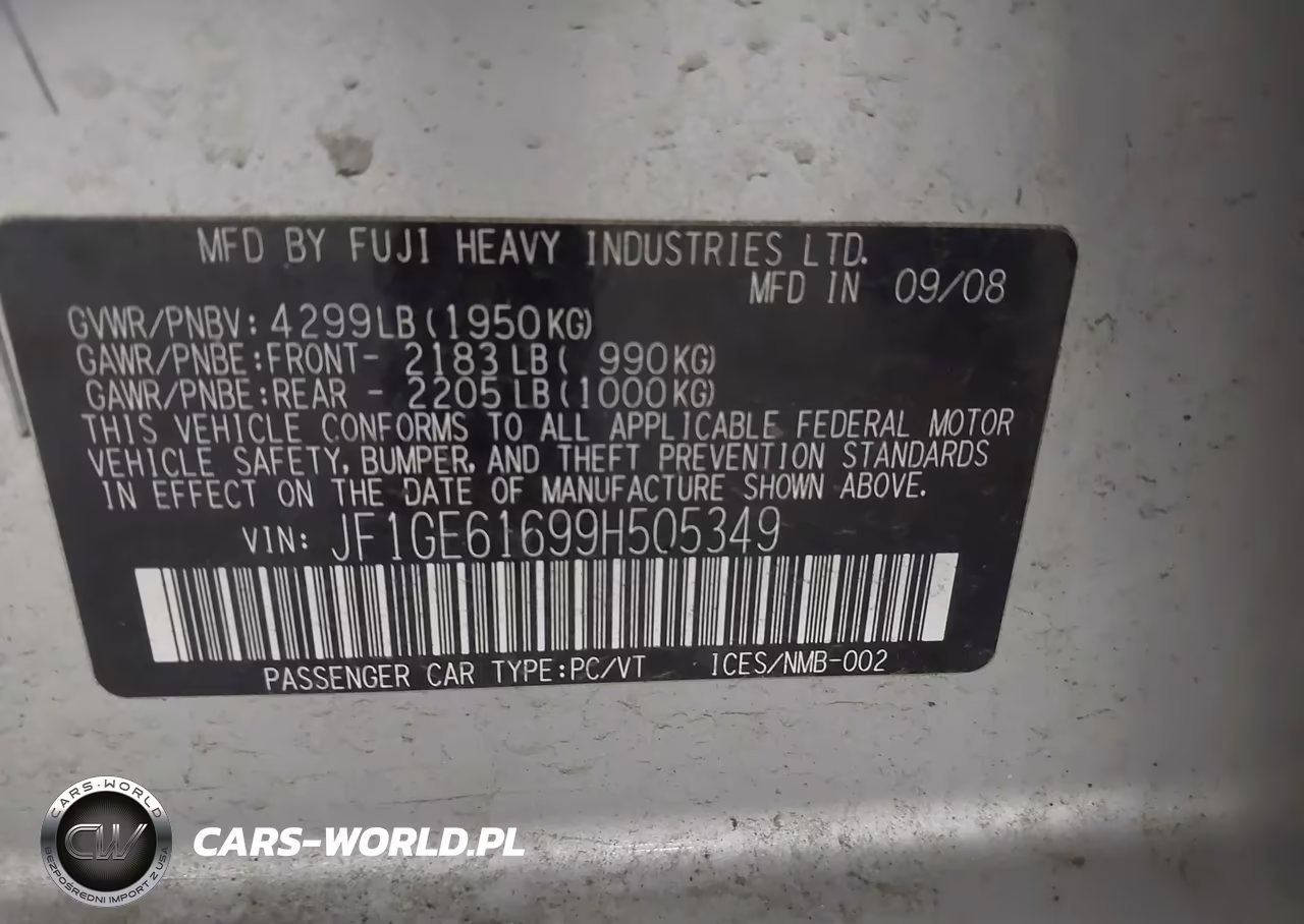 2009 Subaru Impreza 2.5I VIN:JF1GE61699H505349 - 9
