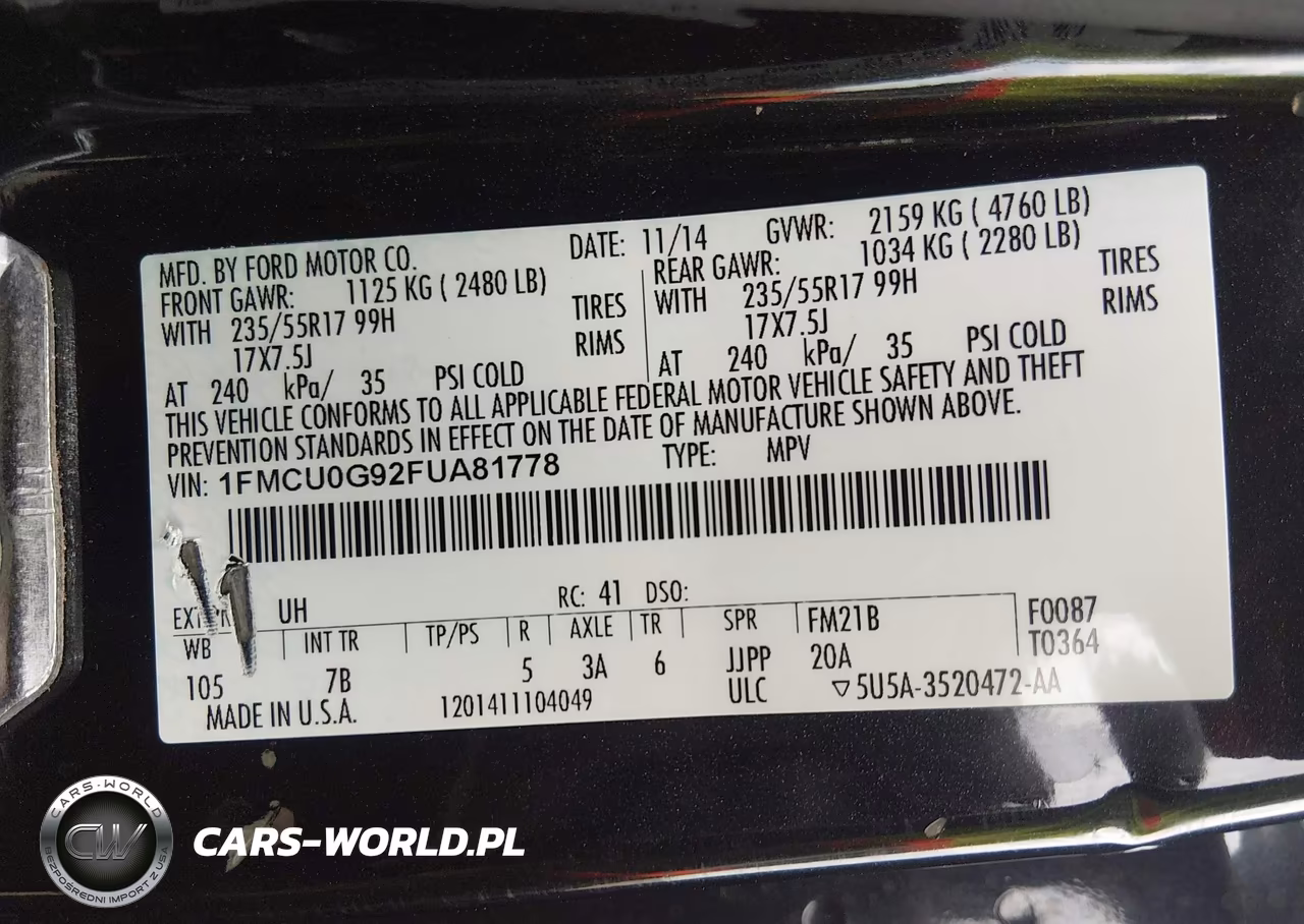 2015 Ford Escape Se VIN:1FMCU0G92FUA81778 - 9