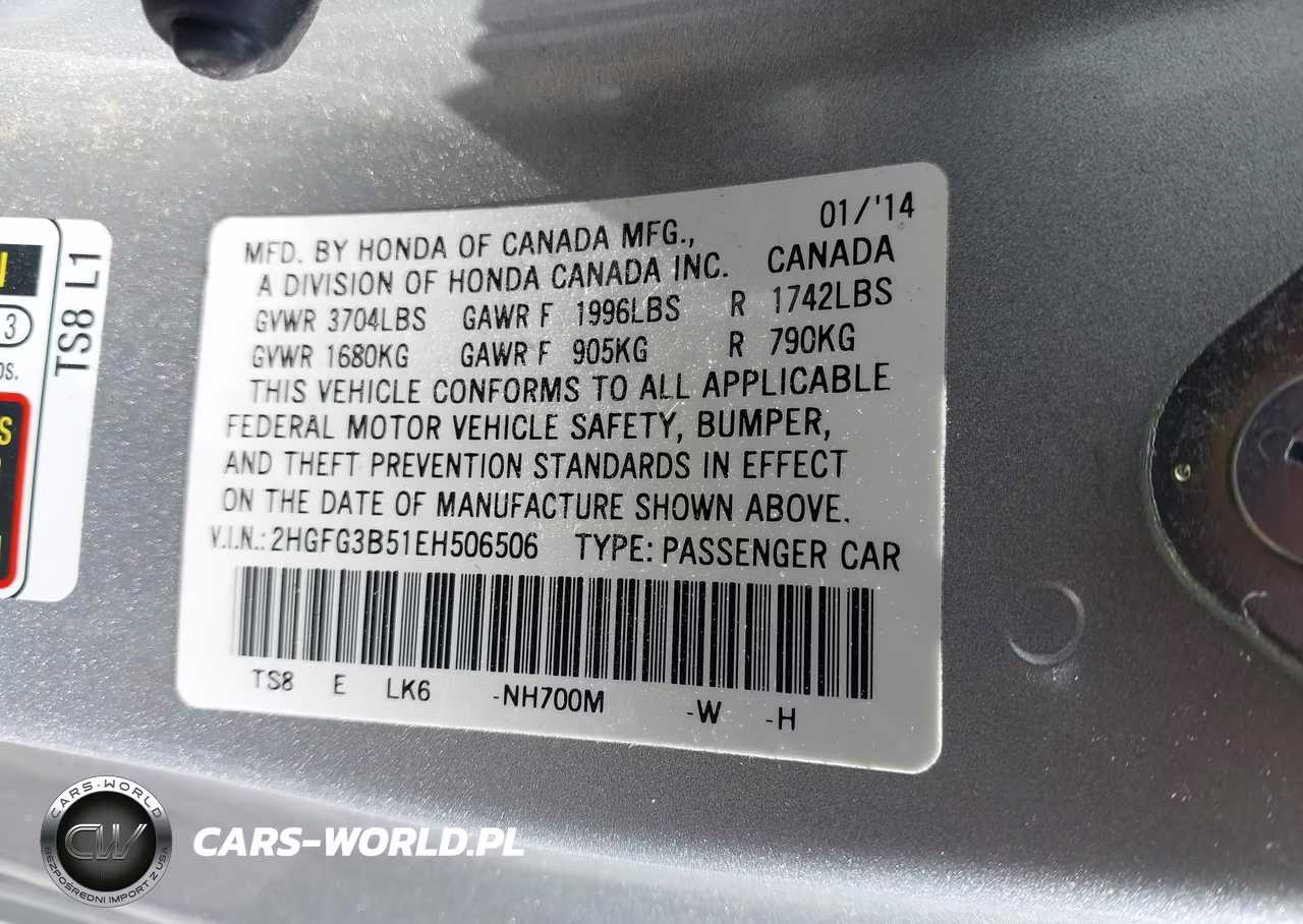 2014 Honda Civic Lx VIN:2HGFG3B51EH506506 - 9