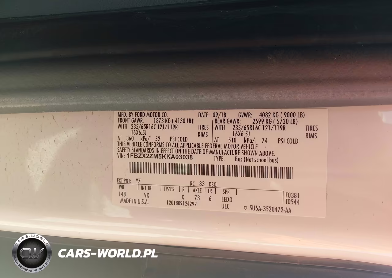 2019 Ford Transit-350 Xl VIN:1FBZX2ZM5KKA03038 - 9