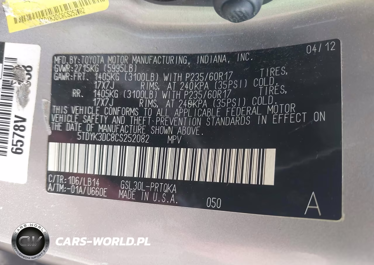 2012 Toyota Sienna Xle V6 8 Passenger VIN:5TDYK3DC8CS252082 - 9