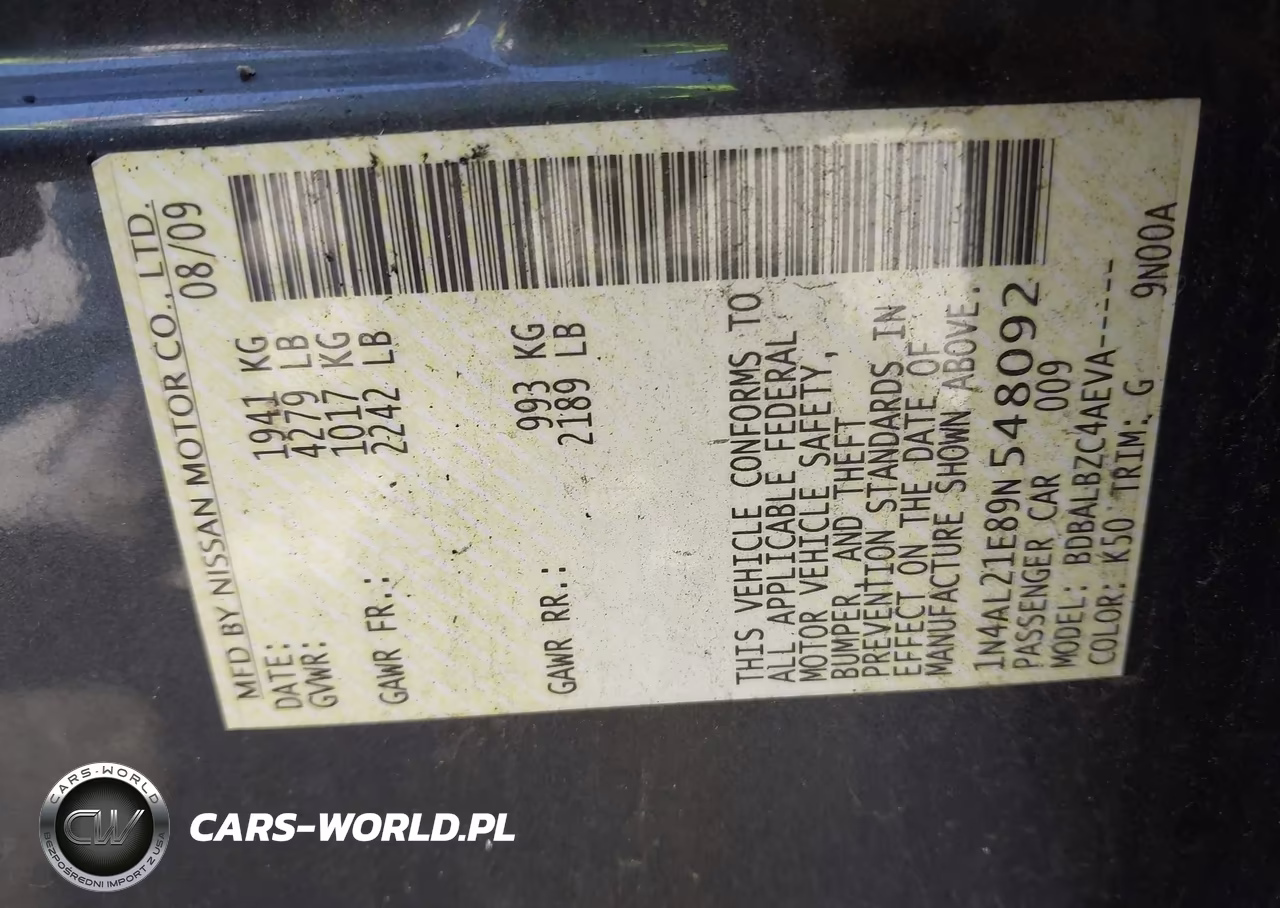 2009 Nissan Altima 2.5 S VIN:1N4AL21E89N548092 - 9
