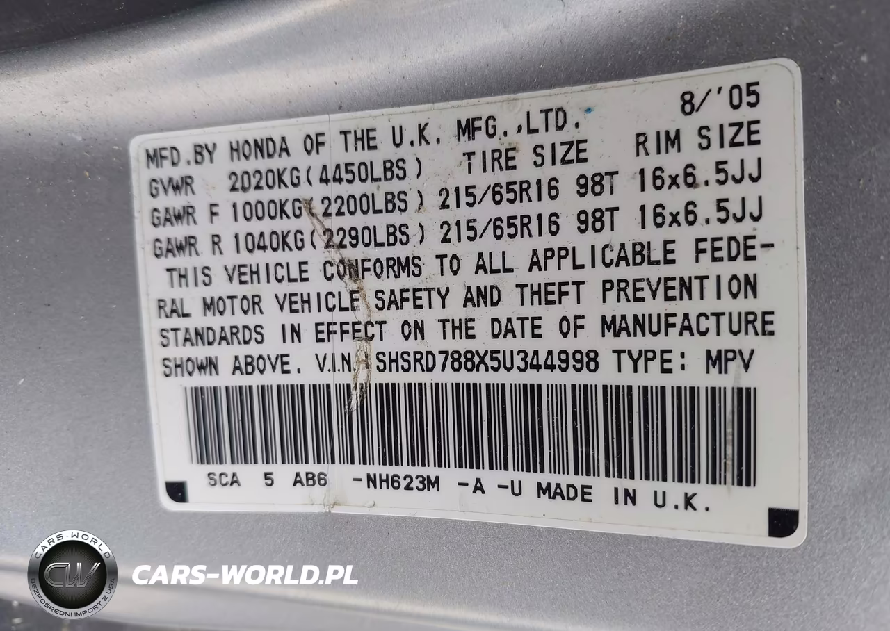 2005 Honda Cr-V Ex VIN:SHSRD788X5U344998 - 9