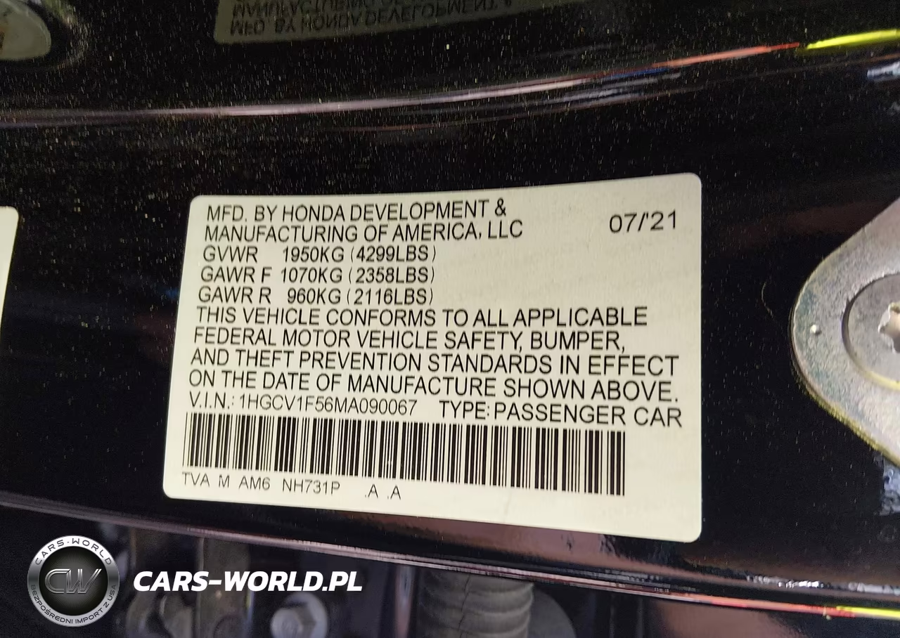 2021 Honda Accord Ex-L VIN:1HGCV1F56MA090067 - 9