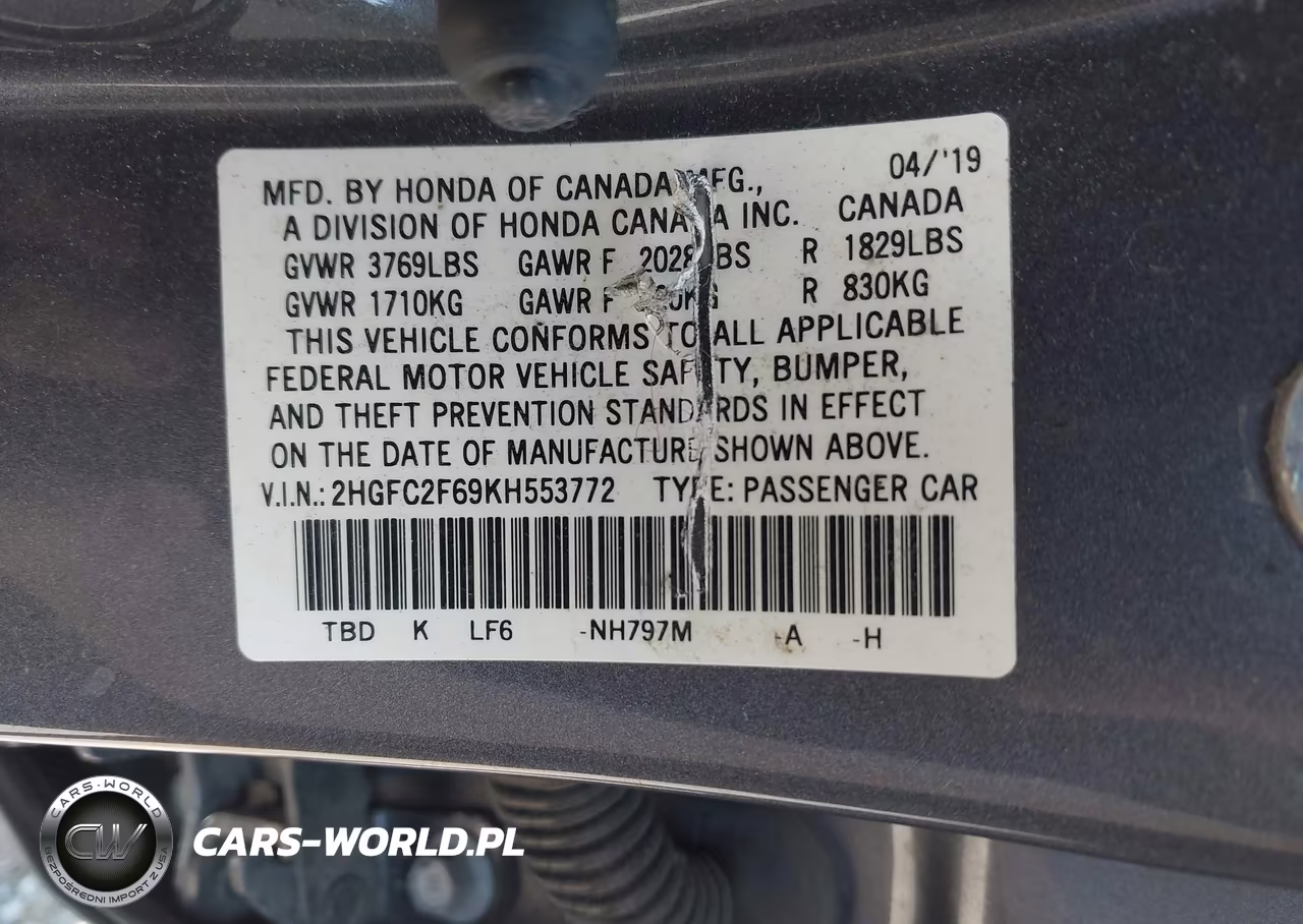 2019 Honda Civic Lx VIN:2HGFC2F69KH553772 - 9