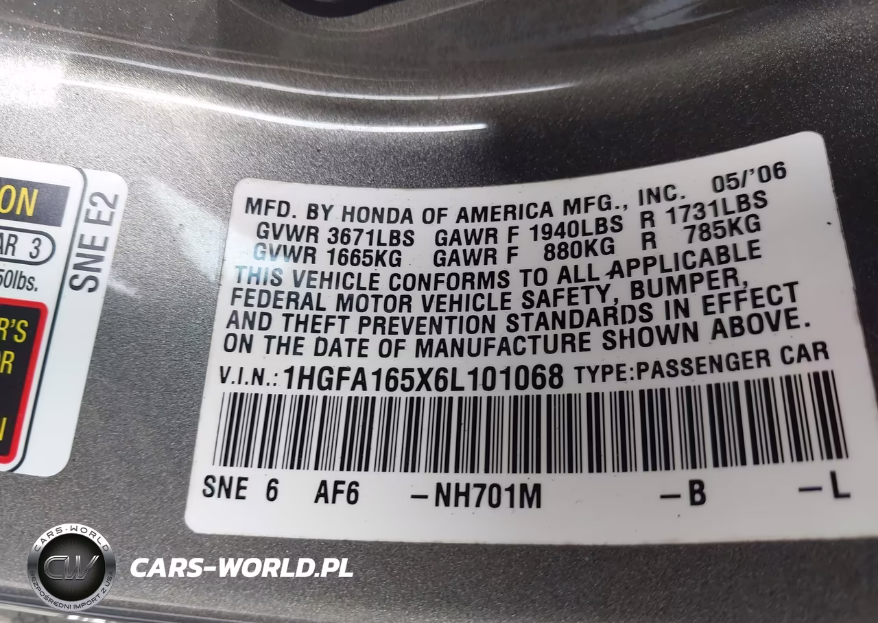 2006 Honda Civic Lx VIN:1HGFA165X6L101068 - 9