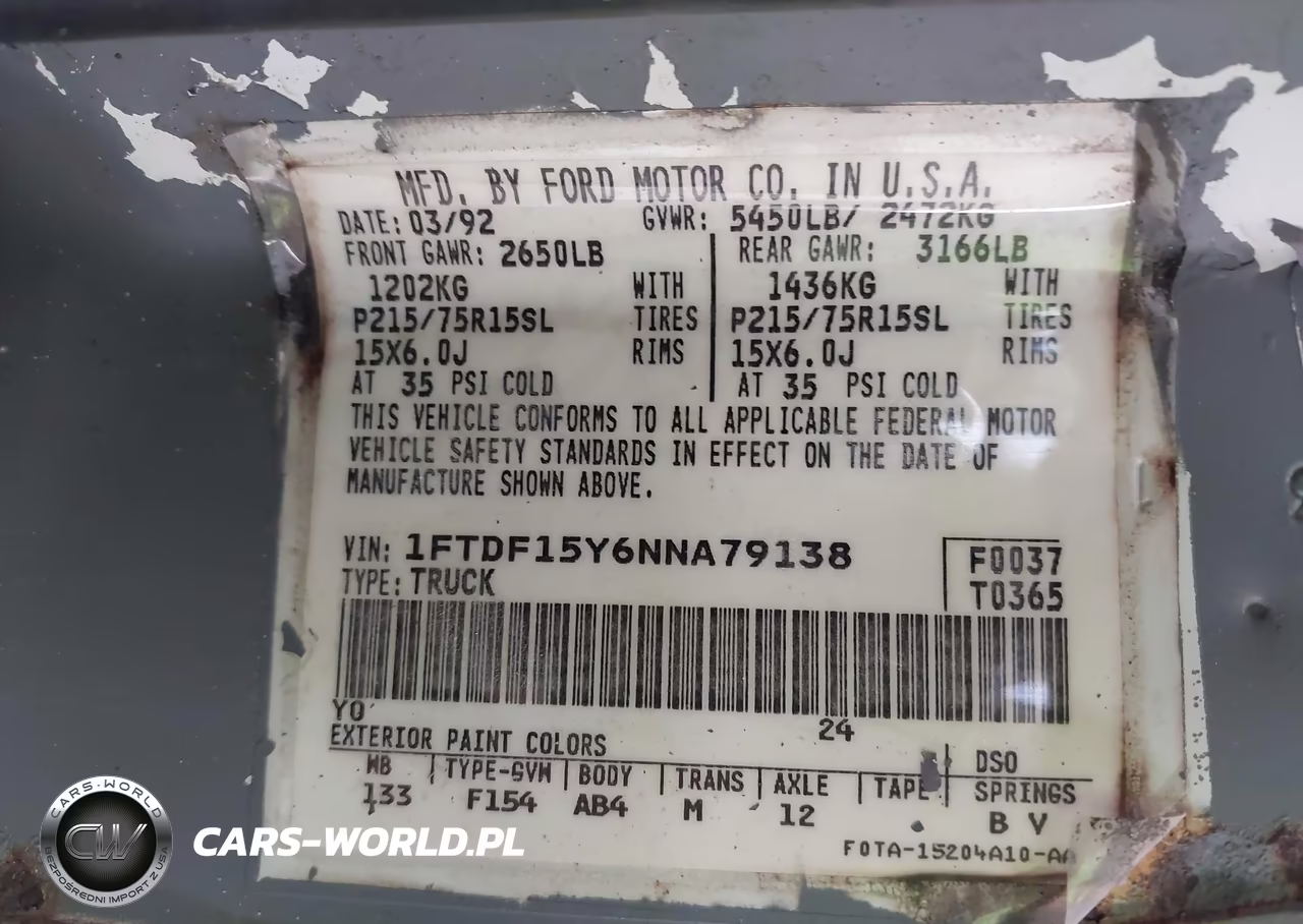 FORD F150 VIN:1FTDF15Y6NNA79138 - 9
