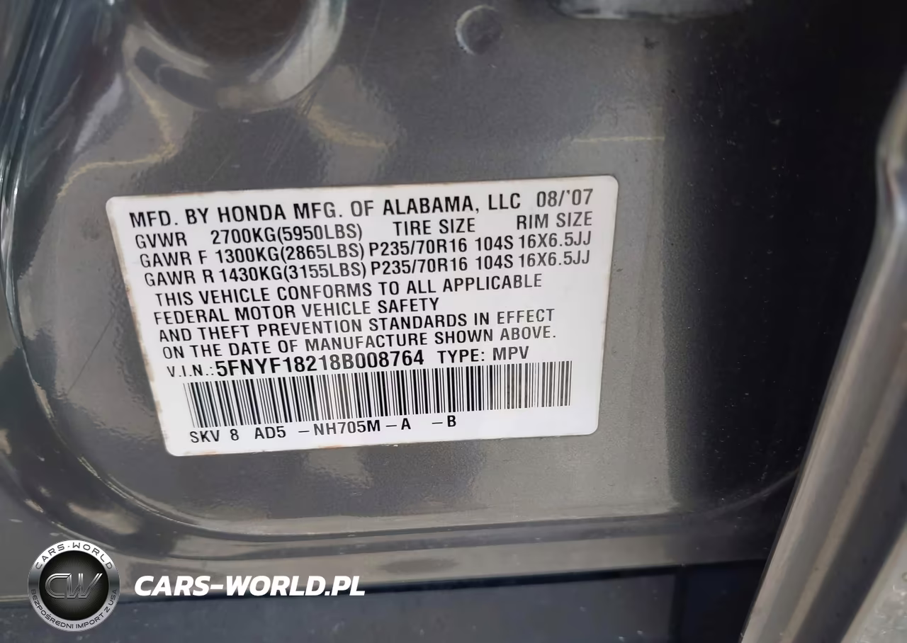 2008 Honda Pilot Vp VIN:5FNYF18218B008764 - 9