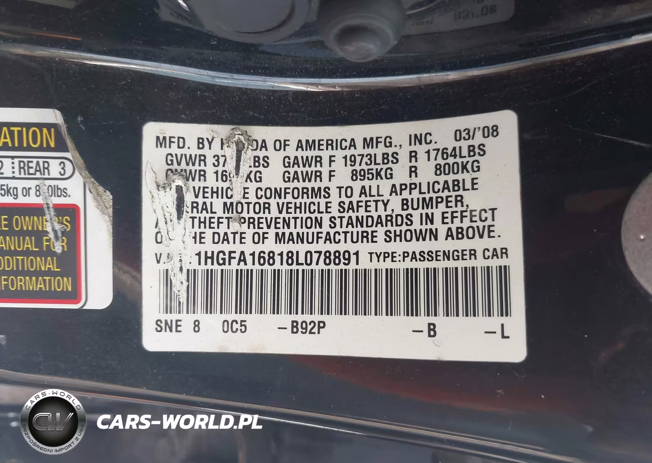 2008 Honda Civic Ex VIN:1HGFA16818L078891 - 9