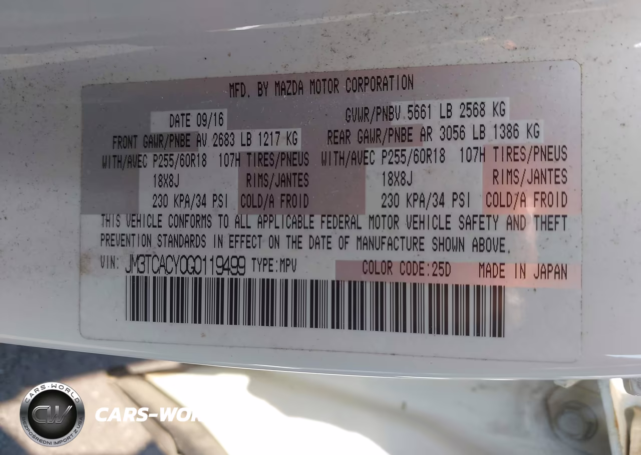 2016 Mazda Cx-9 Touring VIN:JM3TCACY0G0119499 - 9