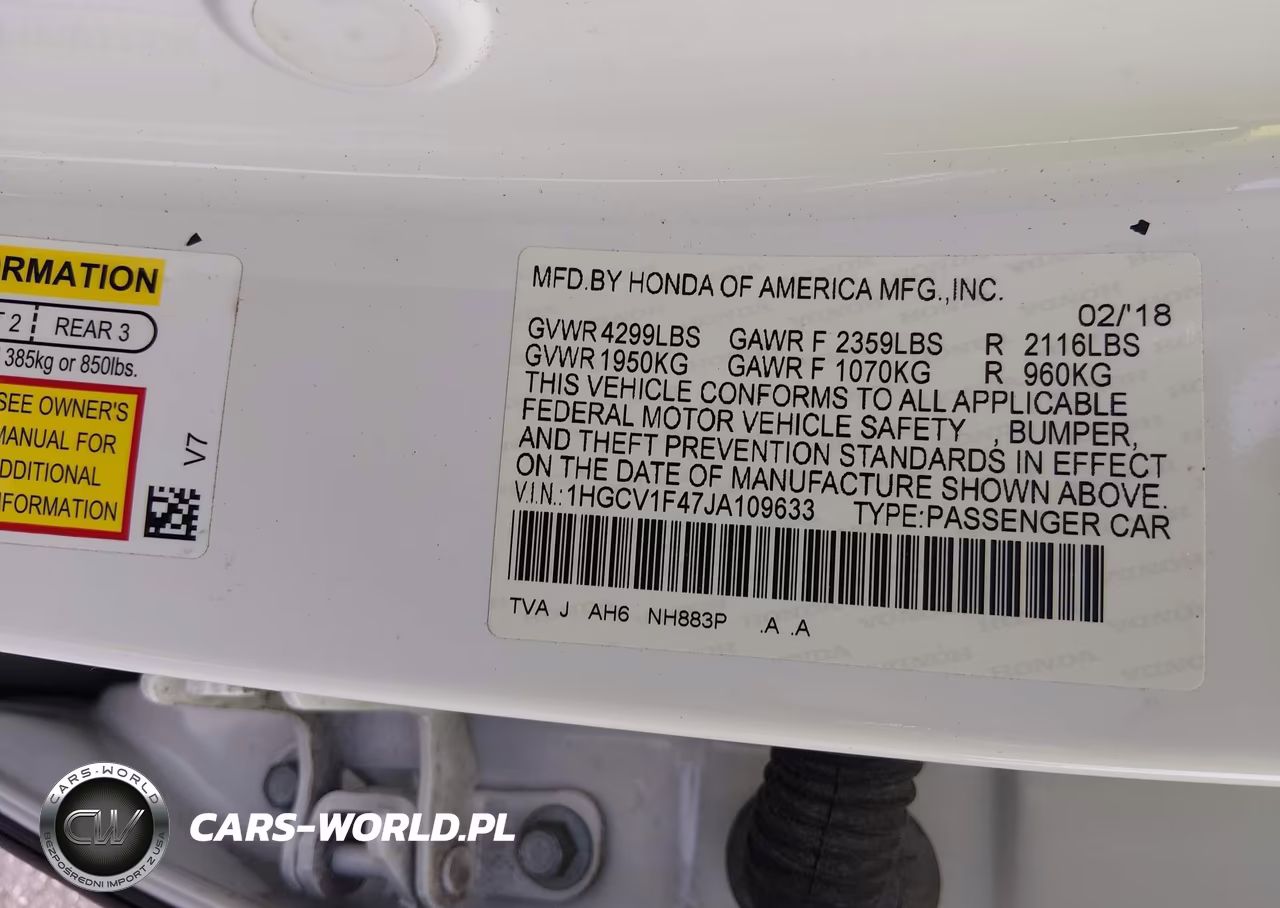 2018 Honda Accord Ex VIN:1HGCV1F47JA109633 - 9