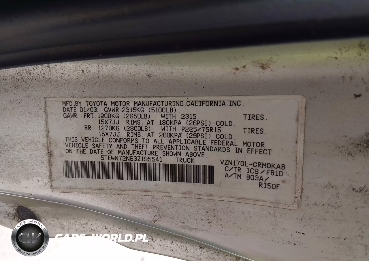 2003 Toyota Tacoma Base V6 VIN:5TEWN72N63Z195541 - 9