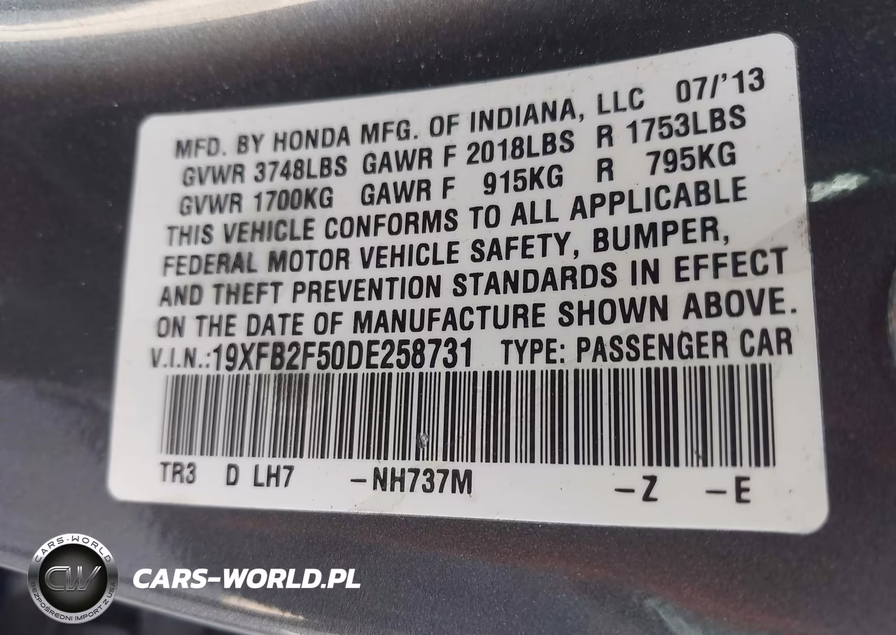 2013 Honda Civic Lx VIN:19XFB2F50DE258731 - 9