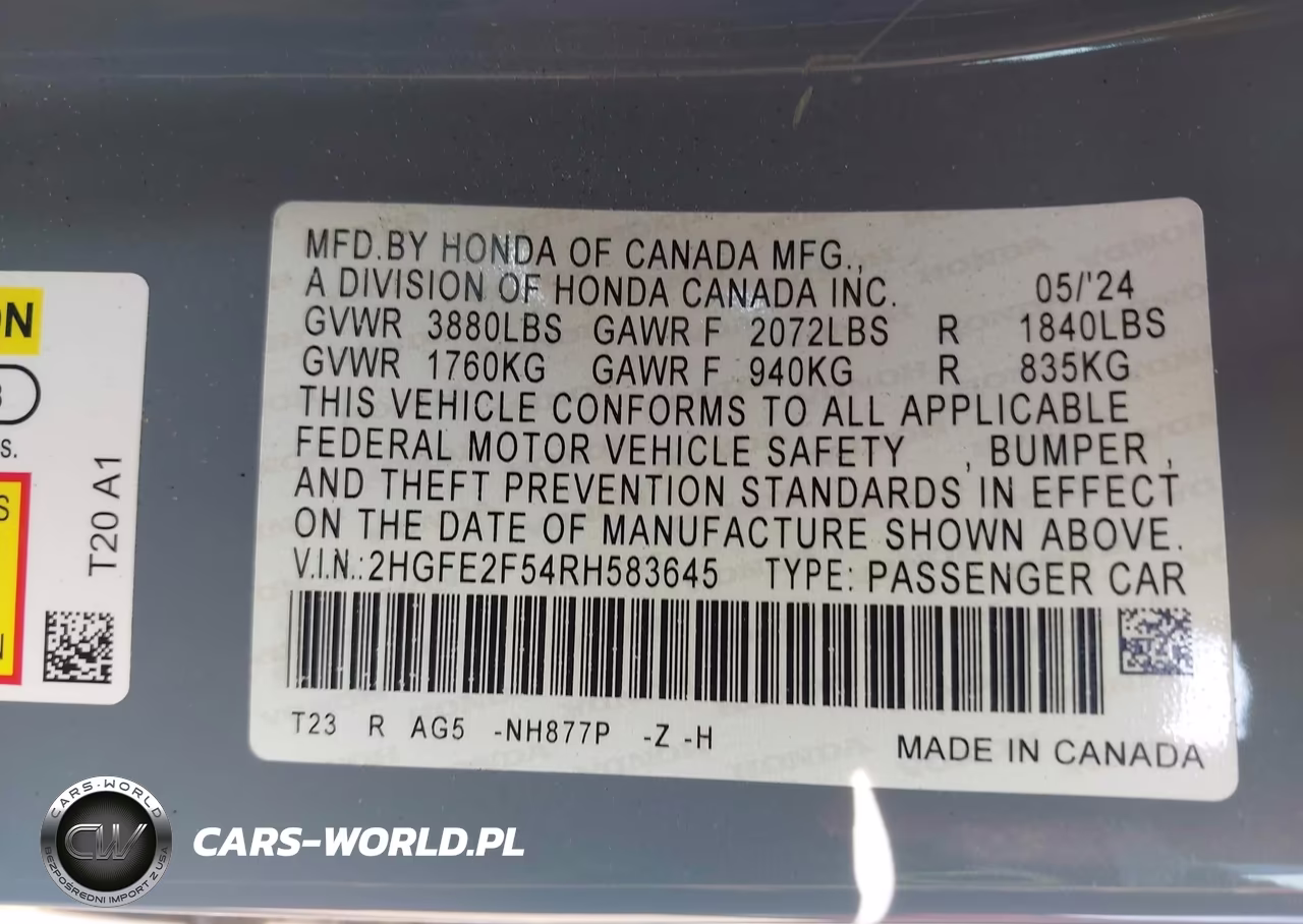 2024 Honda Civic Sport VIN:2HGFE2F54RH583645 - 9