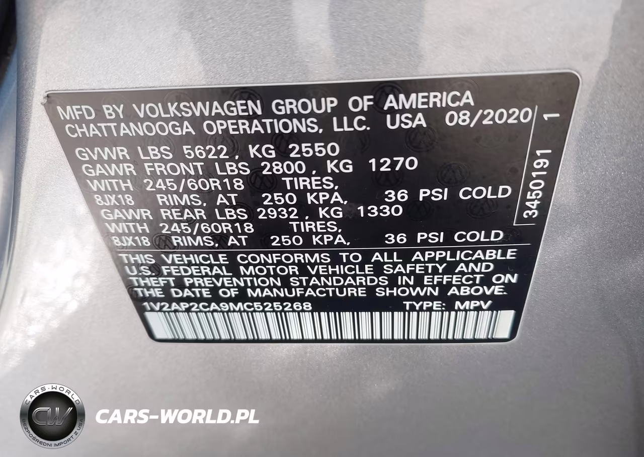 2021 Volkswagen Atlas 2.0T S VIN:1V2AP2CA9MC525268 - 9