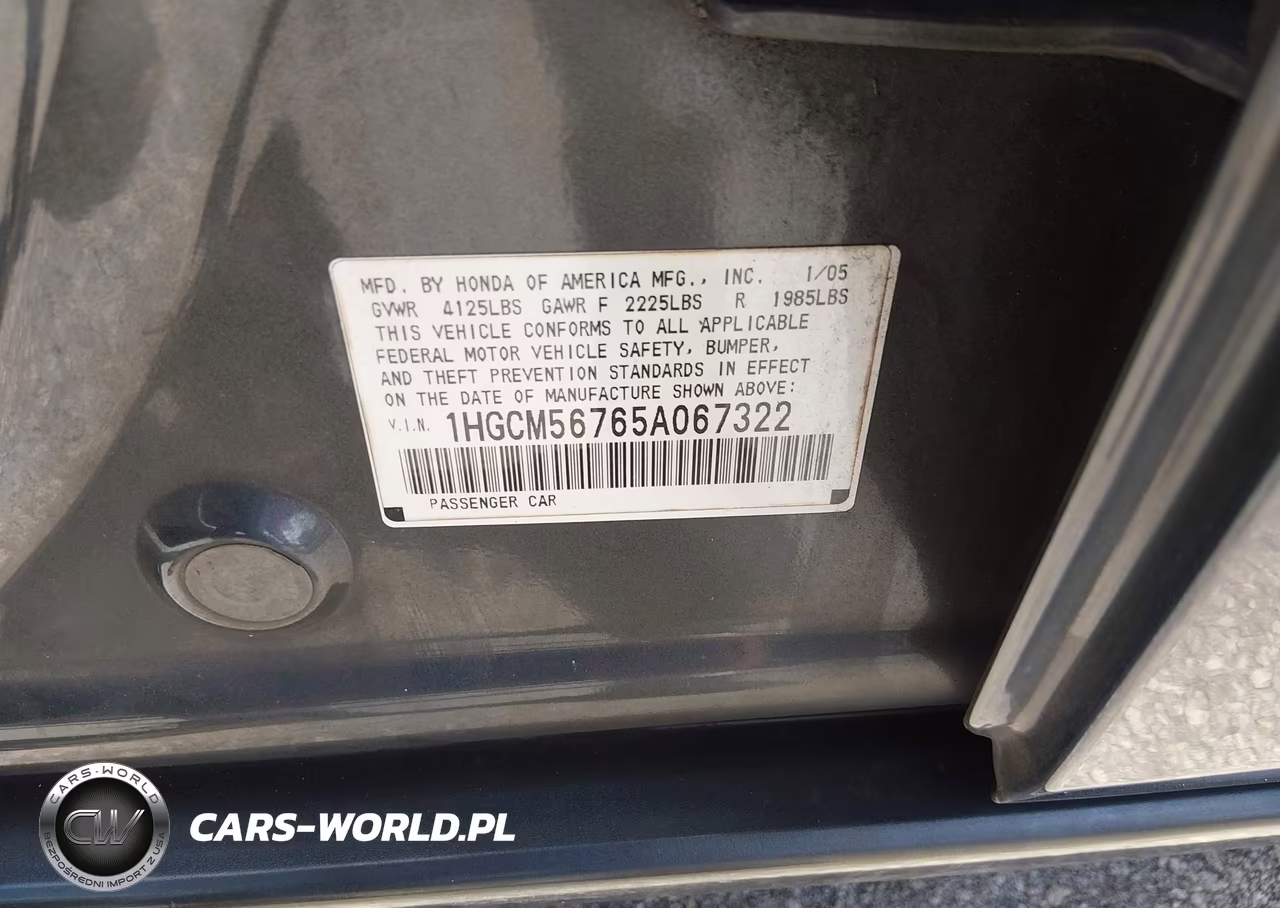 2005 Honda Accord 2.4 Ex VIN:1HGCM56765A067322 - 9