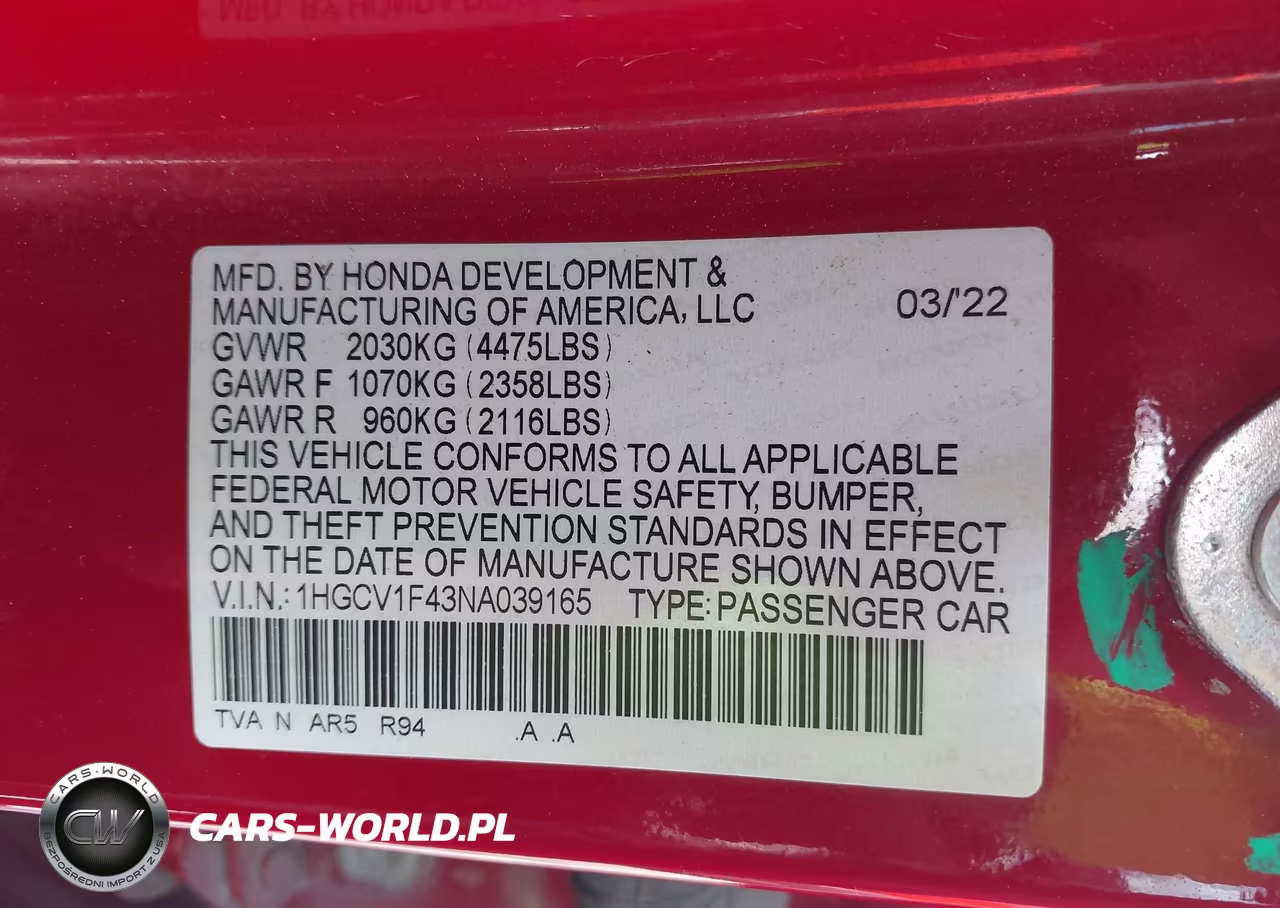 2022 Honda Accord Sport Special Edition VIN:1HGCV1F43NA039165 - 9