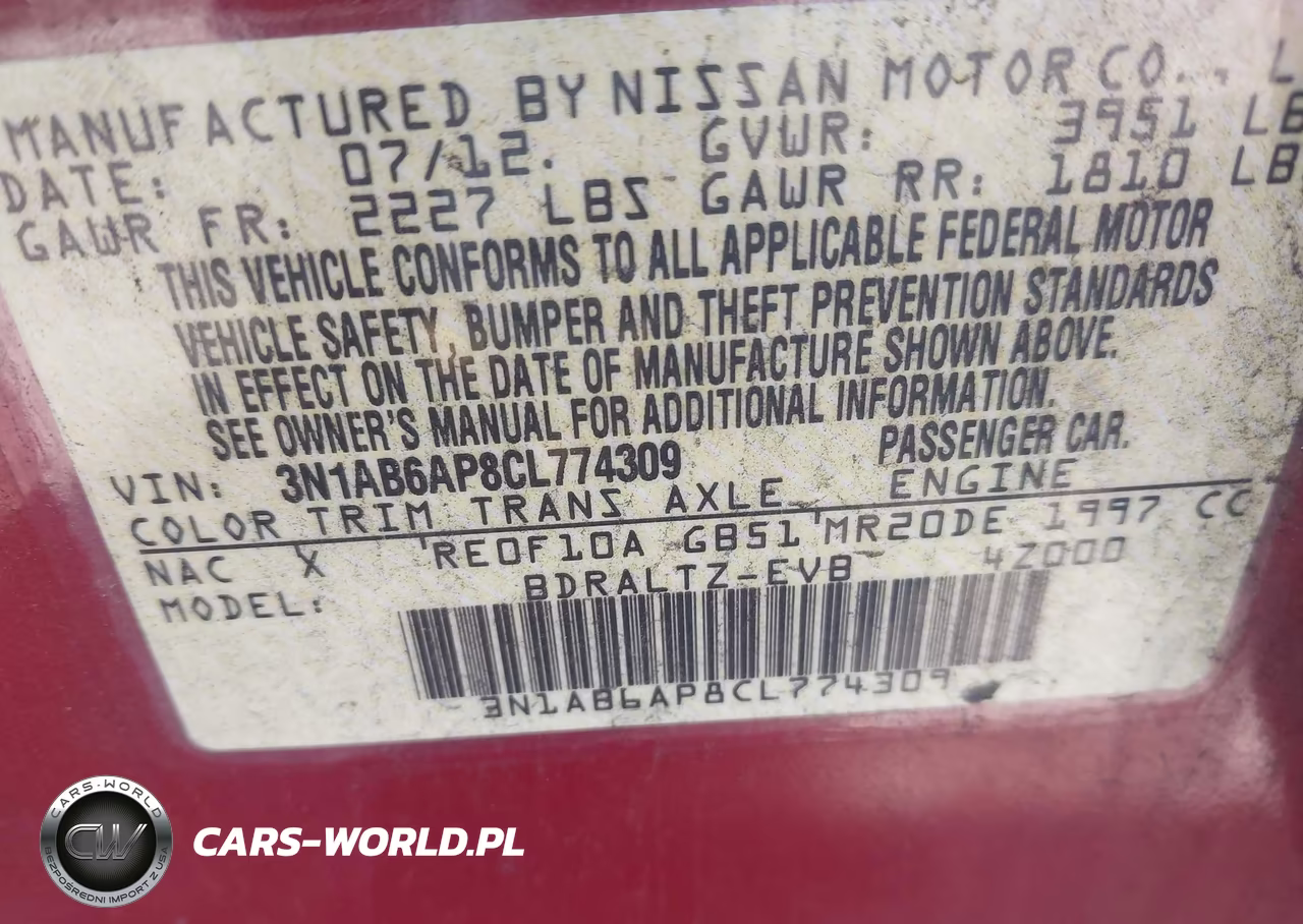 2012 Nissan Sentra 2.0 S VIN:3N1AB6AP8CL774309 - 9