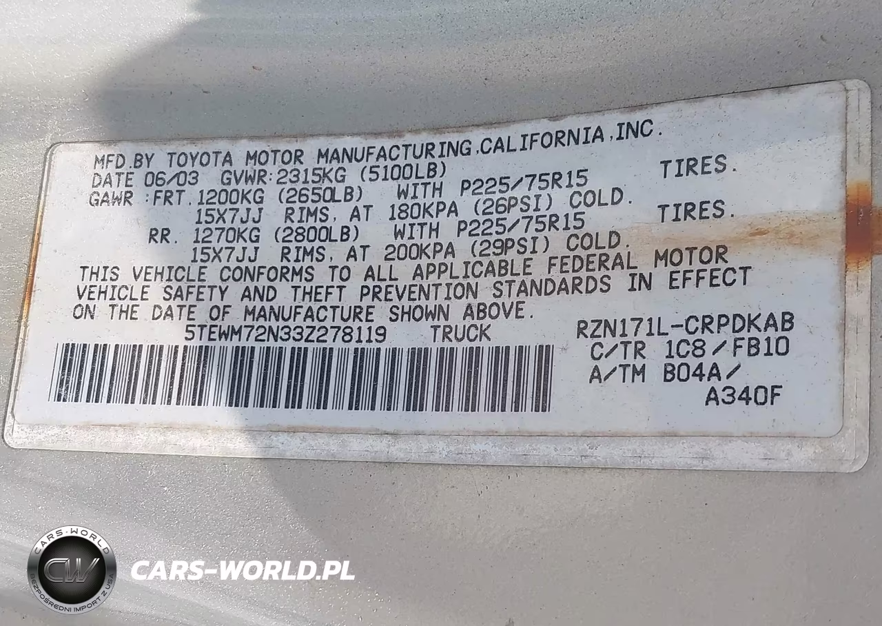 2003 Toyota Tacoma VIN:5TEWM72N33Z278119 - 9