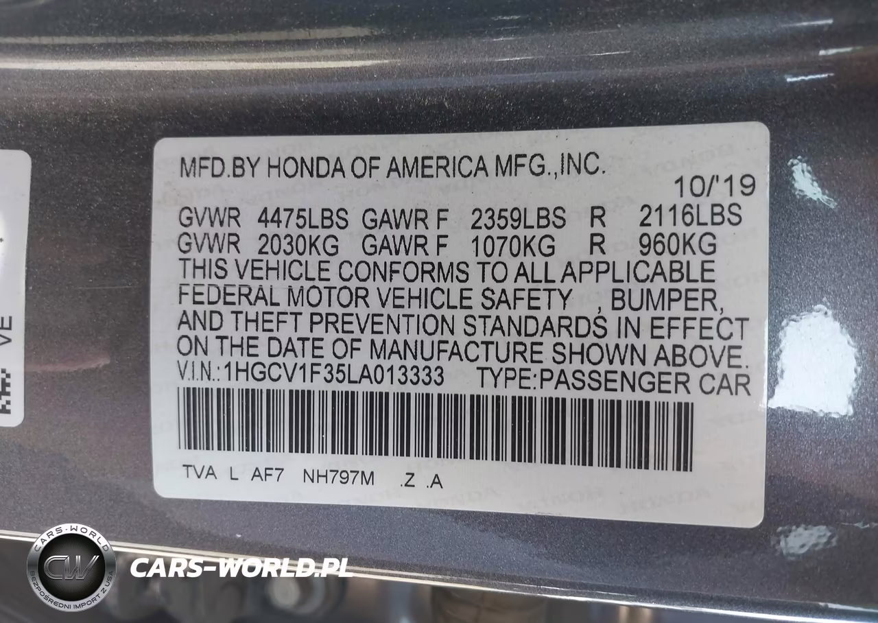 2020 Honda Accord Sport VIN:1HGCV1F35LA013333 - 9