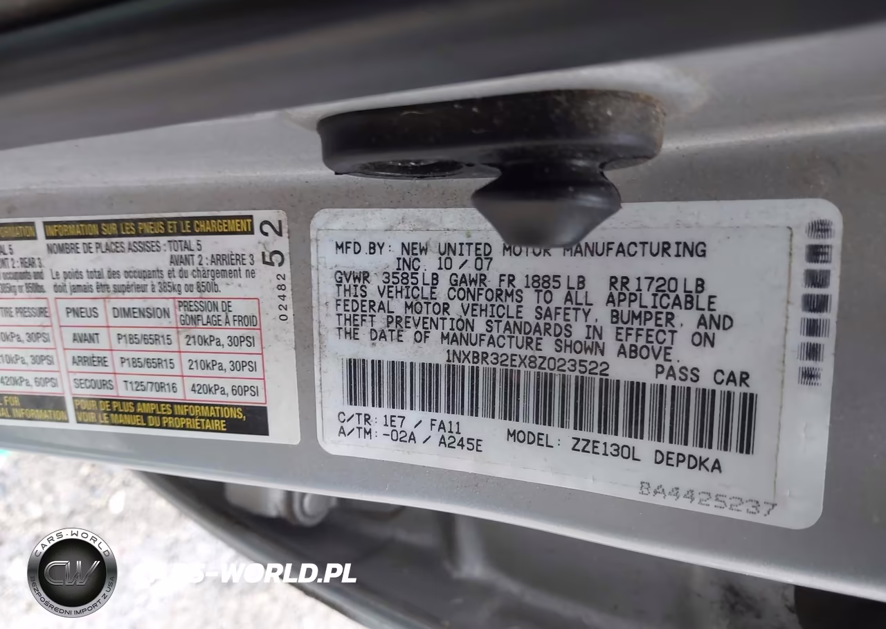 2008 Toyota Corolla Ce VIN:1NXBR32EX8Z023522 - 9