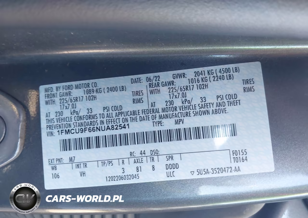 2022 Ford Escape S VIN:1FMCU9F66NUA82541 - 9
