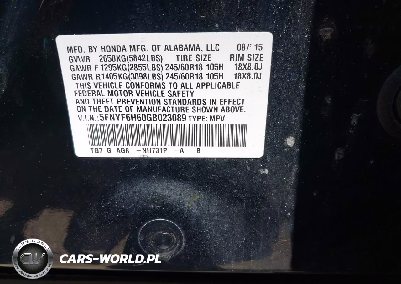 2016 Honda Pilot Ex-L VIN:5FNYF6H60GB023089 - 9