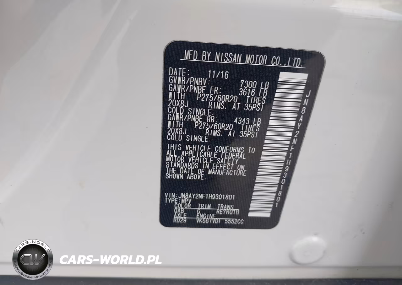 2017 Nissan Armada Platinum VIN:JN8AY2NF1H9301801 - 9