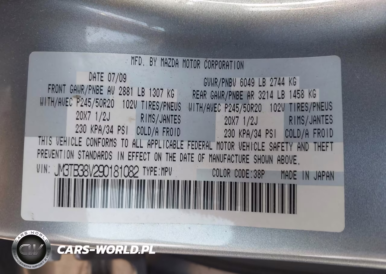 2009 Mazda Cx-9 Grand Touring VIN:JM3TB38V290181082 - 9
