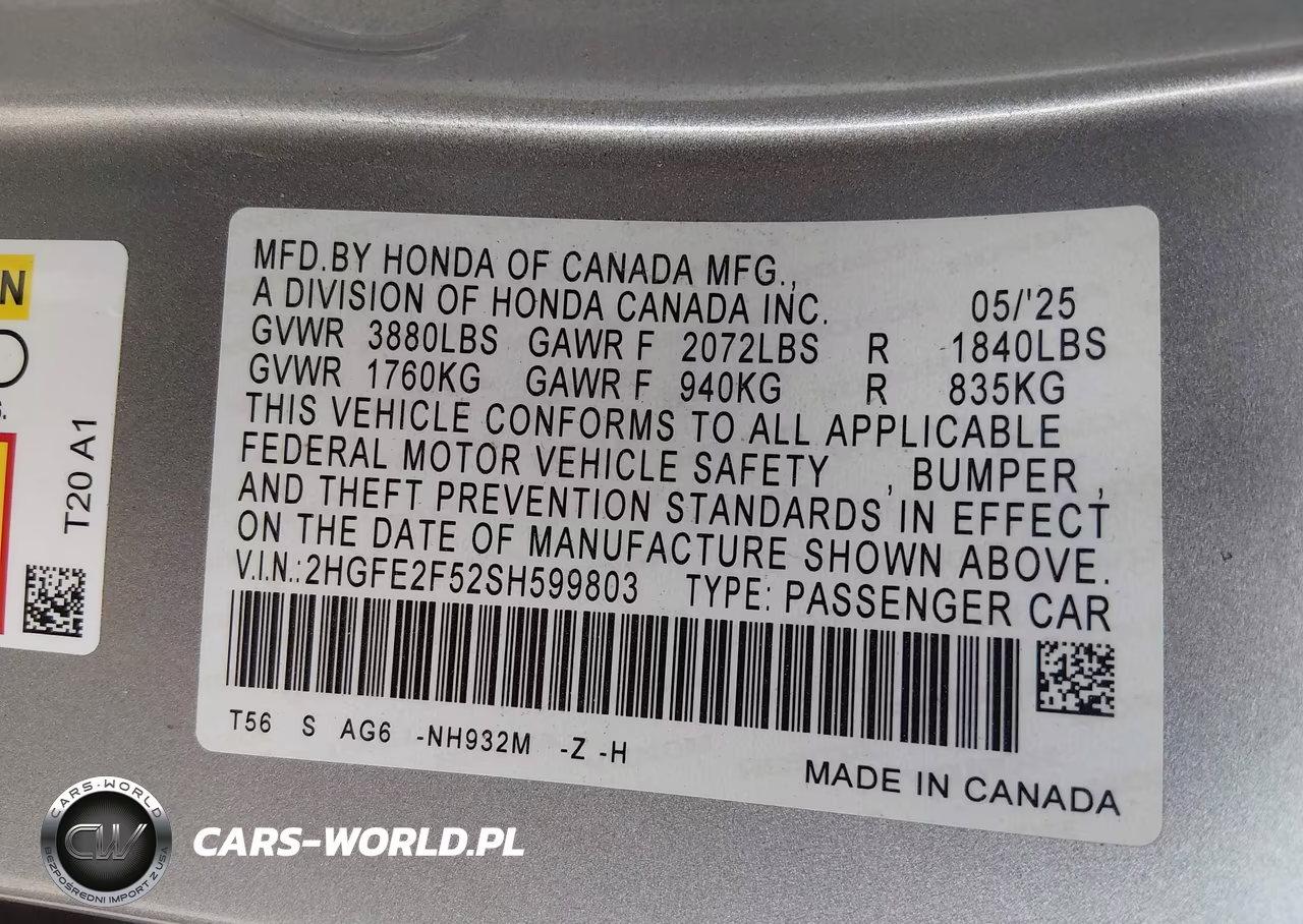 2025 Honda Civic Sport VIN:2HGFE2F52SH599803 - 9