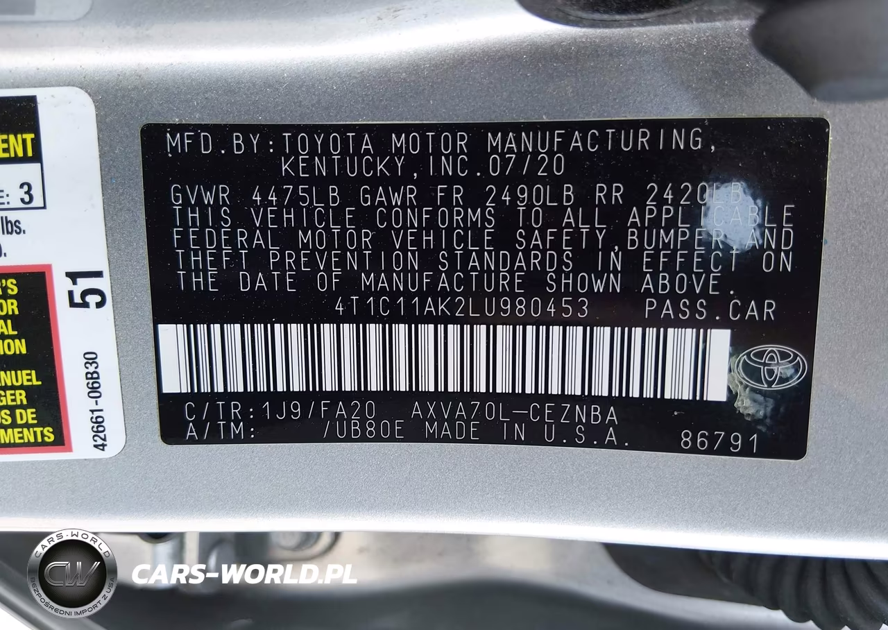 2020 Toyota Camry Le VIN:4T1C11AK2LU980453 - 9
