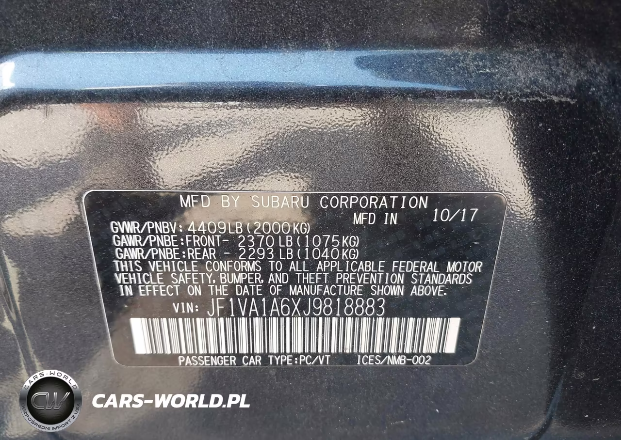 2018 Subaru Wrx VIN:JF1VA1A6XJ9818883 - 9