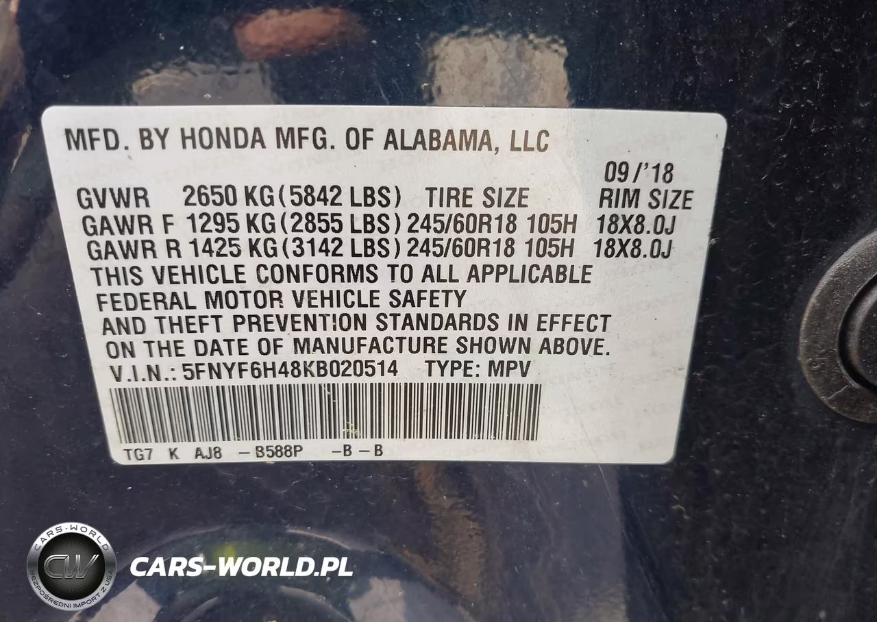 2019 Honda Pilot Ex-L VIN:5FNYF6H48KB020514 - 9