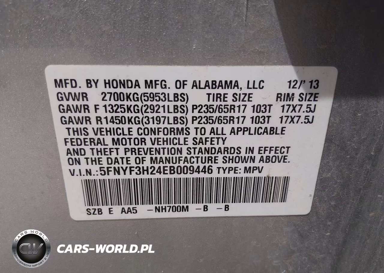 2014 Honda Pilot Lx VIN:5FNYF3H24EB009446 - 9