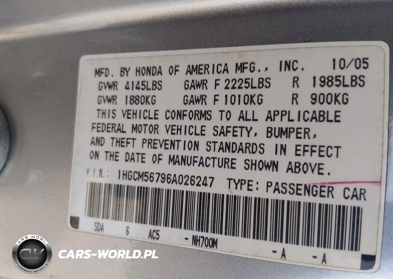 2006 Honda Accord 2.4 Ex VIN:1HGCM56796A026247 - 9